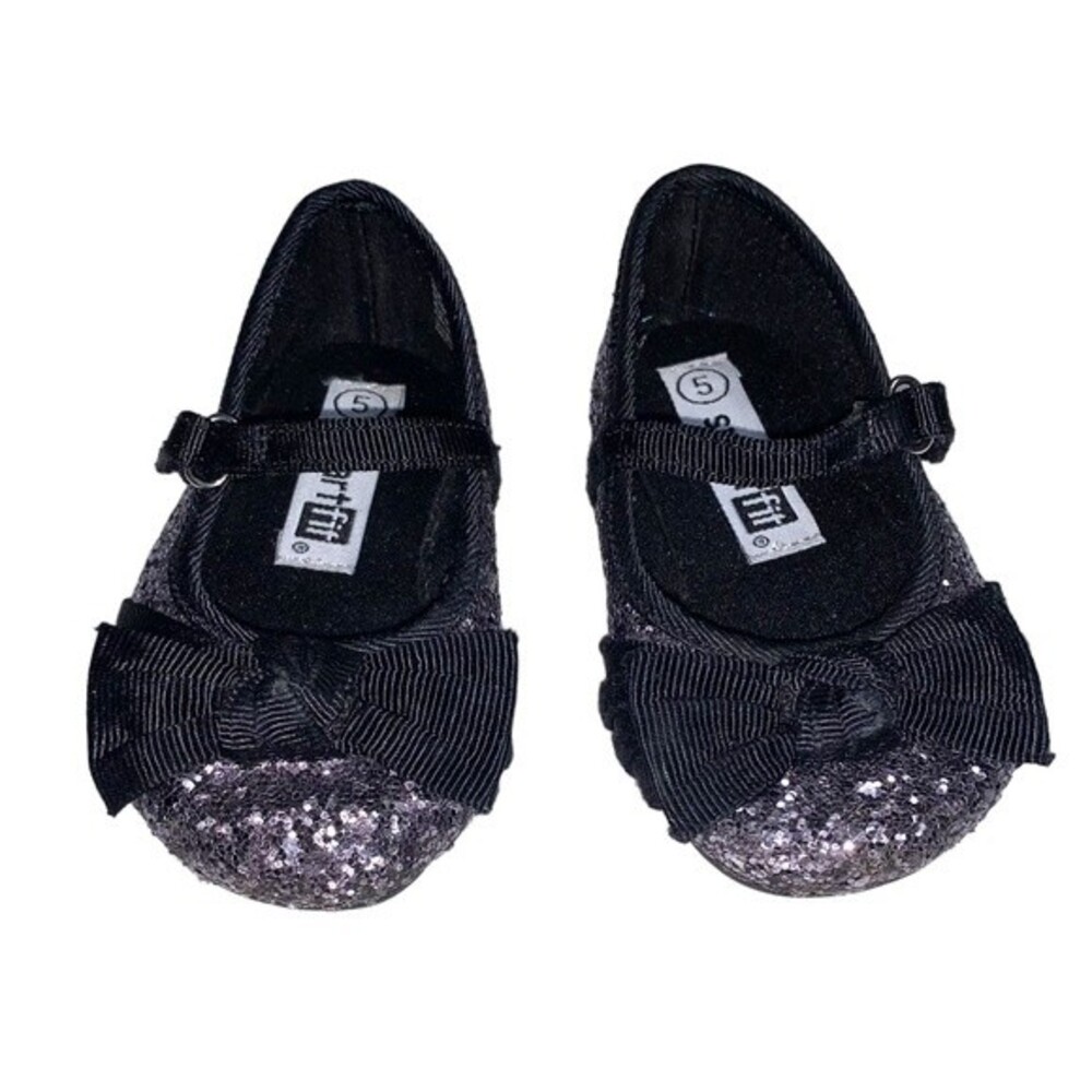 Gray Black Glitter Toddler Baby shoe ballet flat Adjust Strap Holiday Christmas
